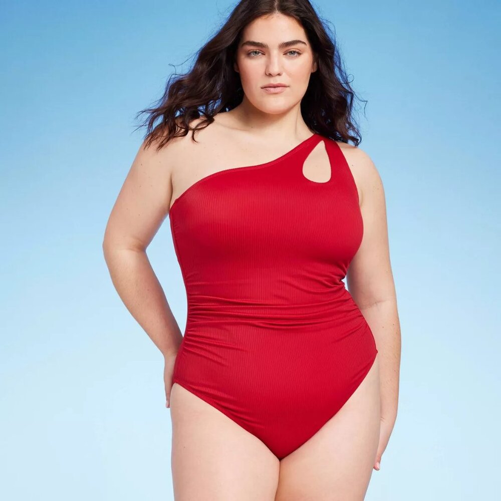 Shade & Shore Red One-Shoulder Swim One Piece